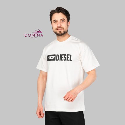 تیشرت Diesel یقه گرد مردانه سفید طرح دار